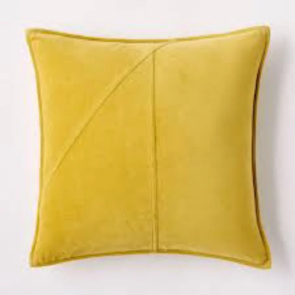 West Elm Velvet Washable Throw Pillow Cover Case Gold Yellow 18x18 Boho Chic